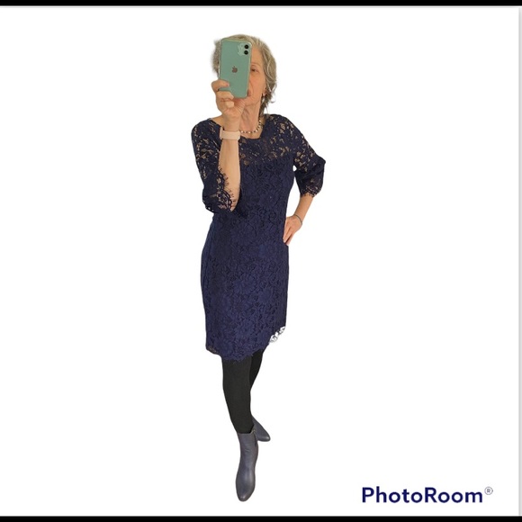 chinese dress ladies Lauren by Ralph Lauren Women's Galinda Lace-Bodice Sheath Dress (4, Navy)  at Amazon Women's Clothing store main image 1